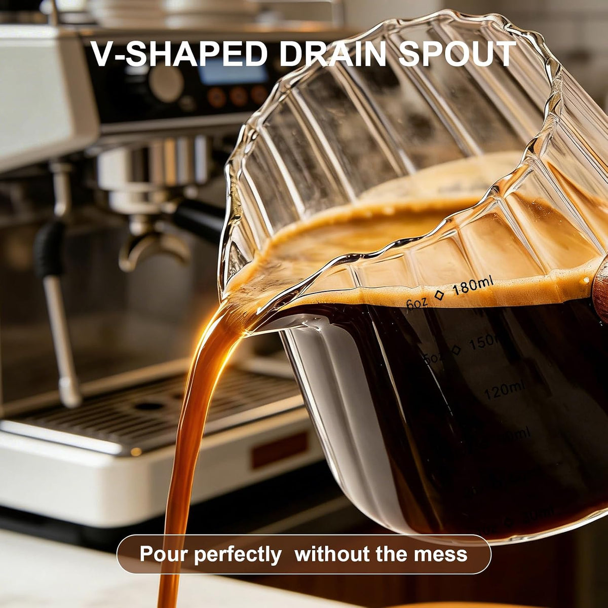 Espresso Cups with Wood Handle, 6 Oz Glass Espresso Measuring Cup