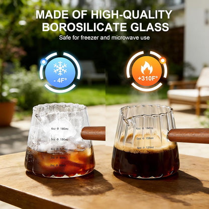 Espresso Cups with Wood Handle, 6 Oz Glass Espresso Measuring Cup