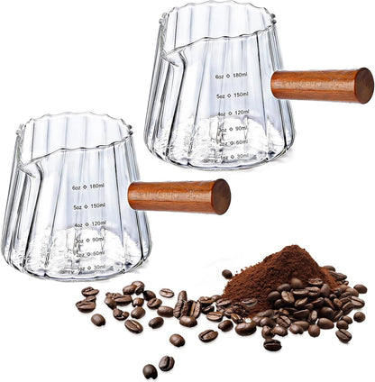 Espresso Cups with Wood Handle, 6 Oz Glass Espresso Measuring Cup
