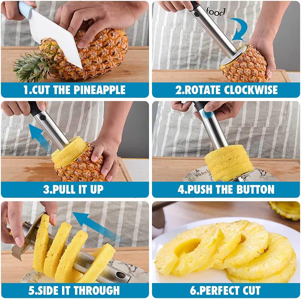 Pineapple Corer and Slicer Tool, Stainless Steel Pineapple Core Remover Tool,Stainless Steel Pineapple Cutter for Home Kitchen with Sharp Blade for Diced Fruit Rings