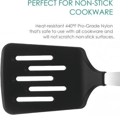 Stainless Steel Cooking Slotted Turner With Heat-resistant BPA-free nylon head Safe for Non-Stick Cookware POM Handles Heavy Duty Kitchen Spatulas For Serving