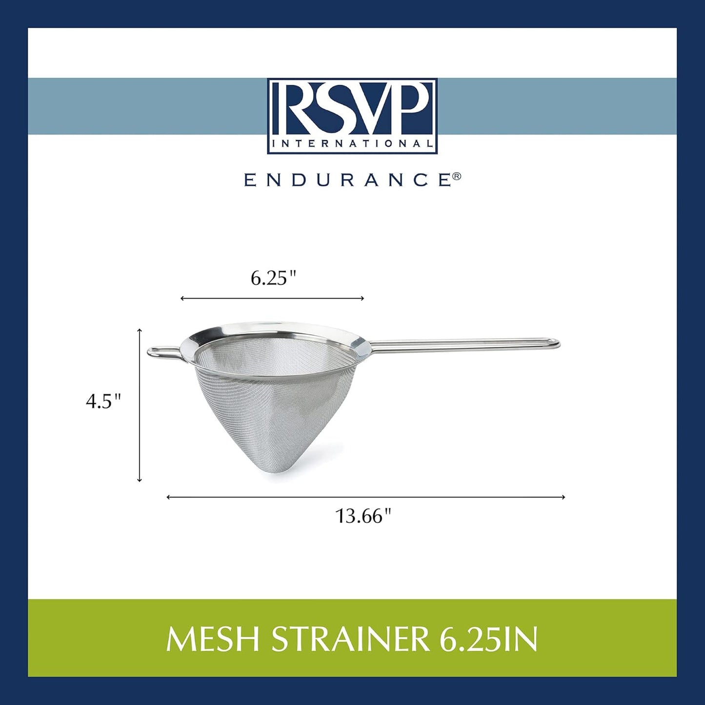 Endurance Kitchen Collection, Stainless Steel Fine Mesh Conical Sieve/Colander, Multi-Purpose for Cooking, Baking, Loose Leaf Tea, Bar Strainer Cocktails, 6.25-Inch