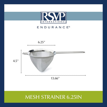 Endurance Kitchen Collection, Stainless Steel Fine Mesh Conical Sieve/Colander, Multi-Purpose for Cooking, Baking, Loose Leaf Tea, Bar Strainer Cocktails, 6.25-Inch