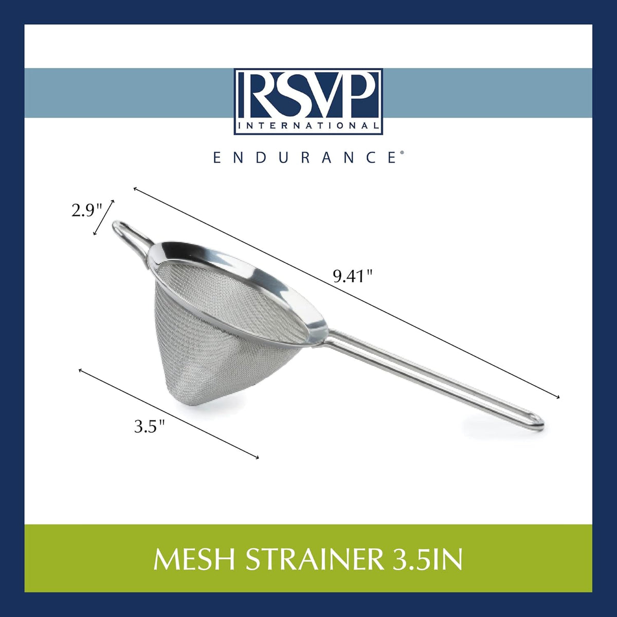Endurance Kitchen Collection, Stainless Steel Fine Mesh Conical Sieve/Colander, Multi-Purpose for Cooking, Baking, Loose Leaf Tea, Bar Strainer Cocktails, 6.25-Inch