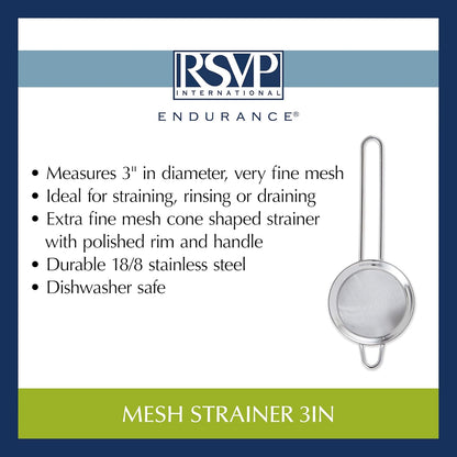 Endurance Kitchen Collection, Stainless Steel Fine Mesh Conical Sieve/Colander, Multi-Purpose for Cooking, Baking, Loose Leaf Tea, Bar Strainer Cocktails, 6.25-Inch