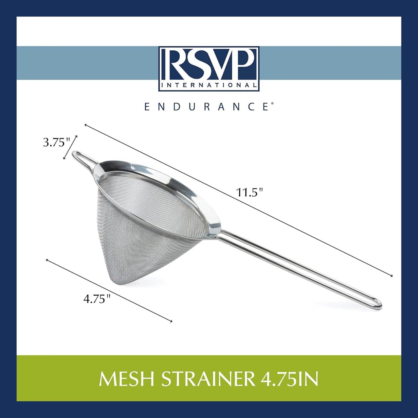 Endurance Kitchen Collection, Stainless Steel Fine Mesh Conical Sieve/Colander, Multi-Purpose for Cooking, Baking, Loose Leaf Tea, Bar Strainer Cocktails, 6.25-Inch