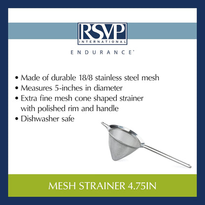 Endurance Kitchen Collection, Stainless Steel Fine Mesh Conical Sieve/Colander, Multi-Purpose for Cooking, Baking, Loose Leaf Tea, Bar Strainer Cocktails, 6.25-Inch