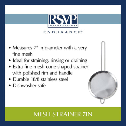 Endurance Kitchen Collection, Stainless Steel Fine Mesh Conical Sieve/Colander, Multi-Purpose for Cooking, Baking, Loose Leaf Tea, Bar Strainer Cocktails, 6.25-Inch