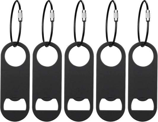5 PACK Stainless Steel Flat Bottle Opener with Keychain- Bar Key-Beer Bottle Opener for Kitchen, Bar or Restaurant（Black）
