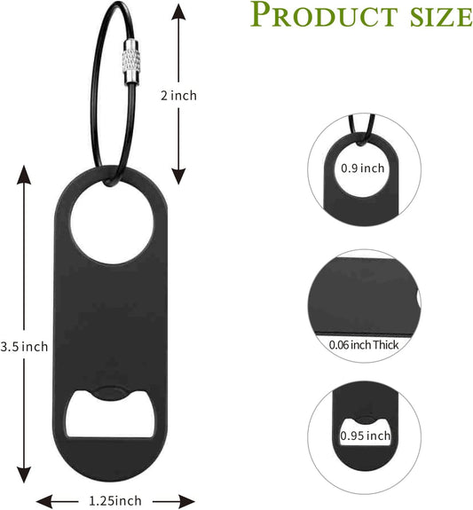 5 PACK Stainless Steel Flat Bottle Opener with Keychain- Bar Key-Beer Bottle Opener for Kitchen, Bar or Restaurant（Black）