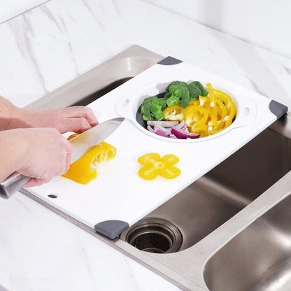 Over Sink Cutting Board with Collapsible Colander,Non-Slip 11x17.7in