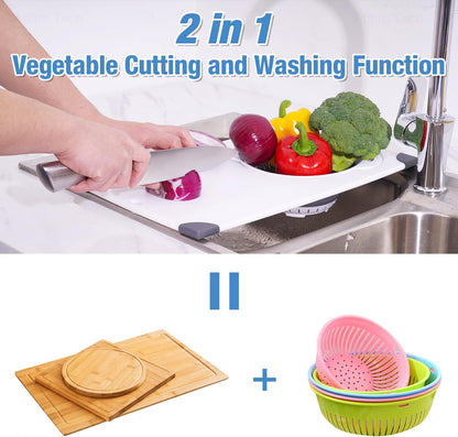 Over Sink Cutting Board with Collapsible Colander,Non-Slip 11x17.7in