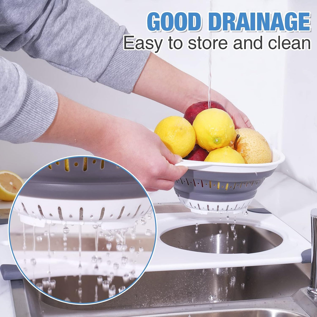 Over Sink Cutting Board with Collapsible Colander,Non-Slip 11x17.7in