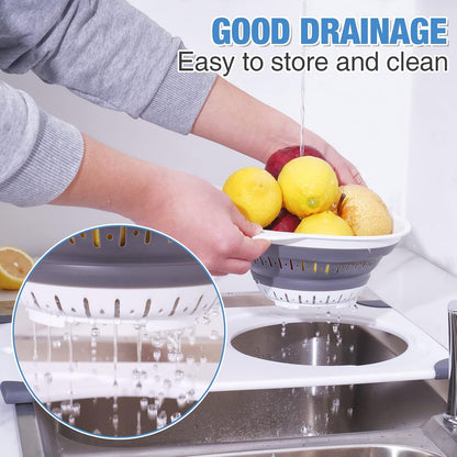 Over Sink Cutting Board with Collapsible Colander,Non-Slip 11x17.7in