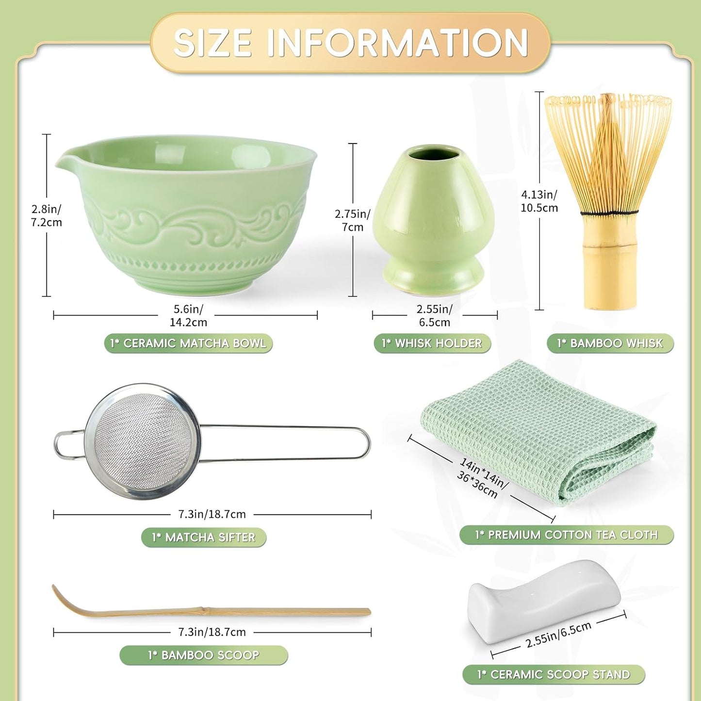 7-Pcs Pink Matcha Whisk Set, Japanese Ceremony Matcha Kit Includes Bowl With Spout, 100% Natural Bamboo Whisk and Holder, Scoop, Scoop Rest, Strainer and Tea Towel - Ideal Gift Christmas, Birthday