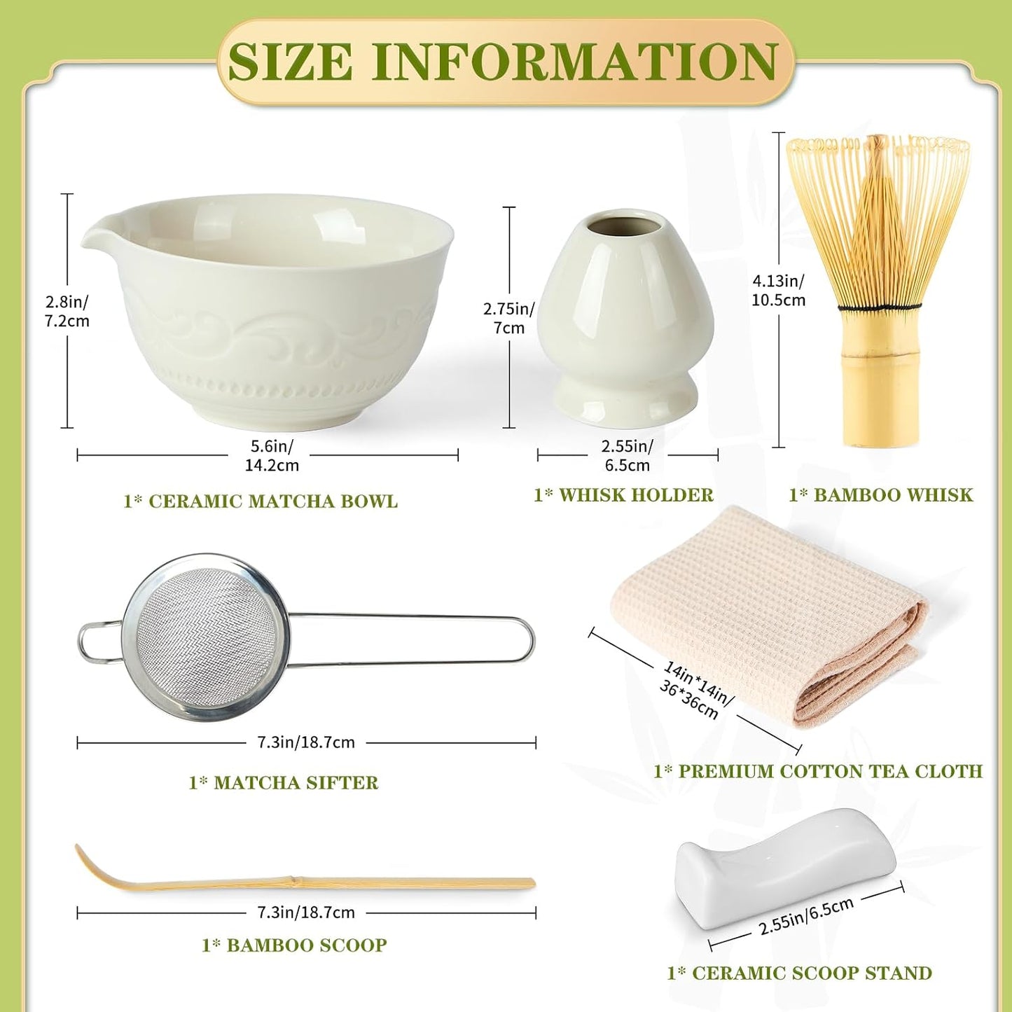 7-Pcs Pink Matcha Whisk Set, Japanese Ceremony Matcha Kit Includes Bowl With Spout, 100% Natural Bamboo Whisk and Holder, Scoop, Scoop Rest, Strainer and Tea Towel - Ideal Gift Christmas, Birthday