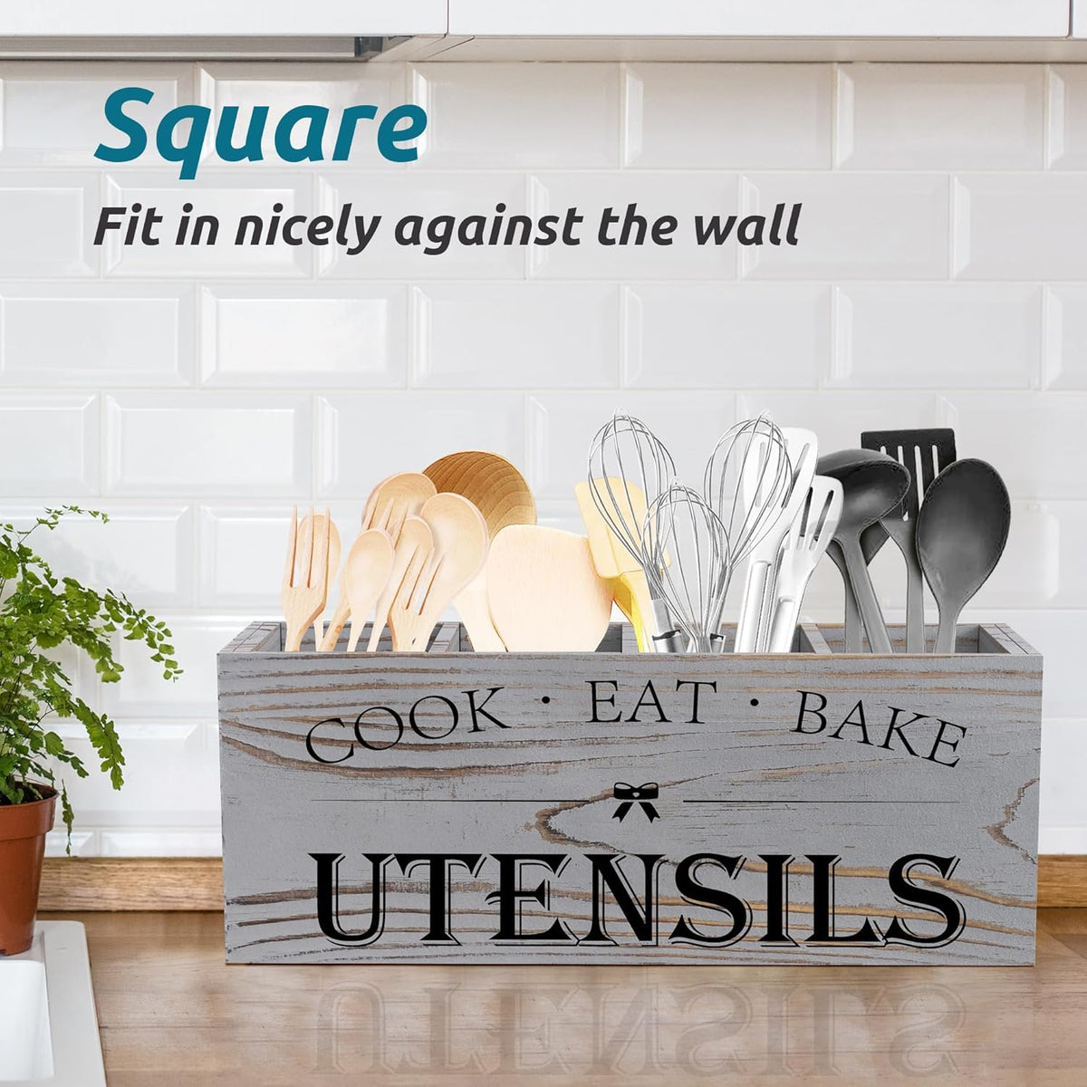 Extra Large Utensil Holder Countertop for Kitchen Counter,Acacia Wood | Hold 40 Utensils,4 Removable Divider,Rutic Silverware Organizer Caddy,Spacesaving,Farmhouse Cooking Crock for Spatula,Spoon