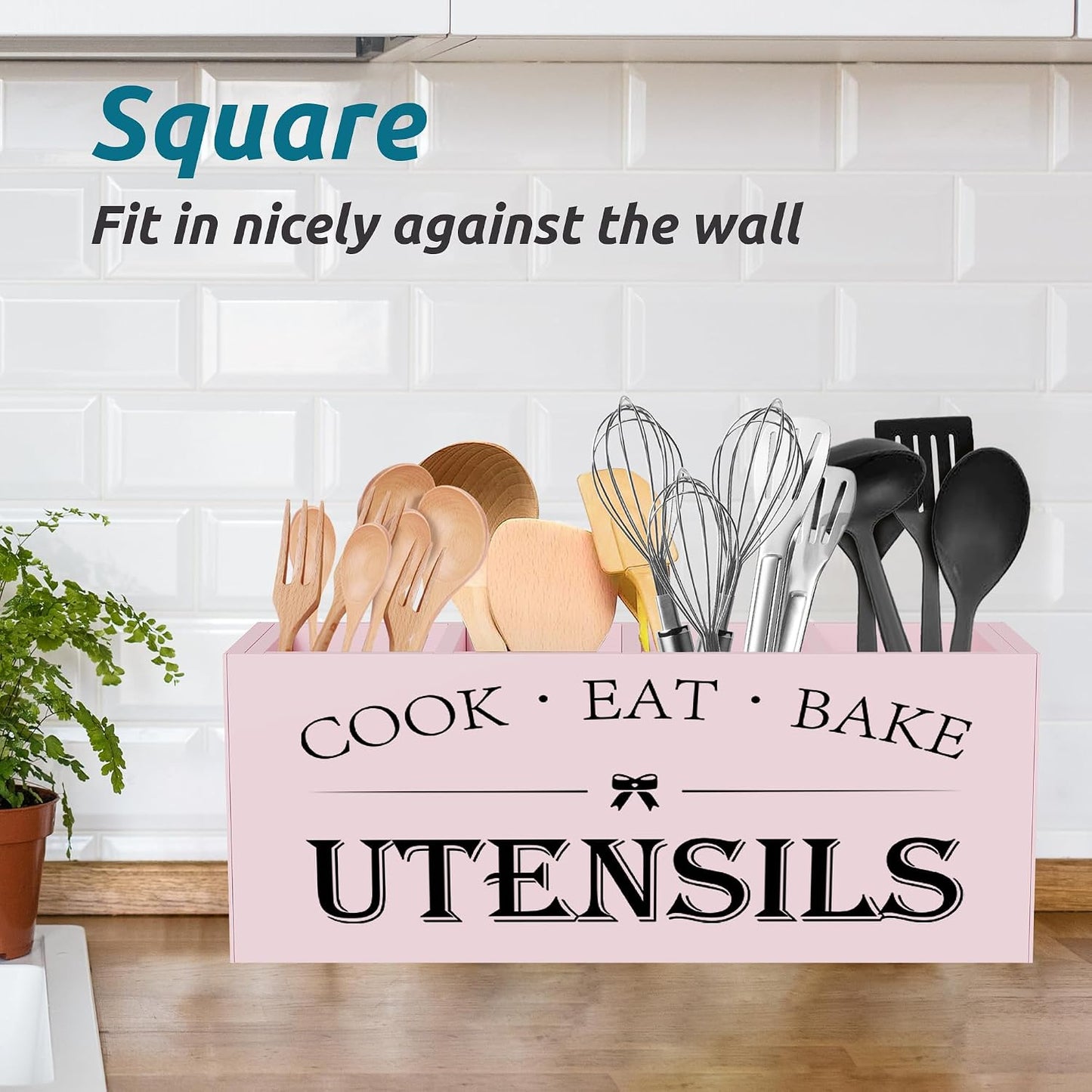 Extra Large Utensil Holder Countertop for Kitchen Counter,Acacia Wood | Hold 40 Utensils,4 Removable Divider,Rutic Silverware Organizer Caddy,Spacesaving,Farmhouse Cooking Crock for Spatula,Spoon