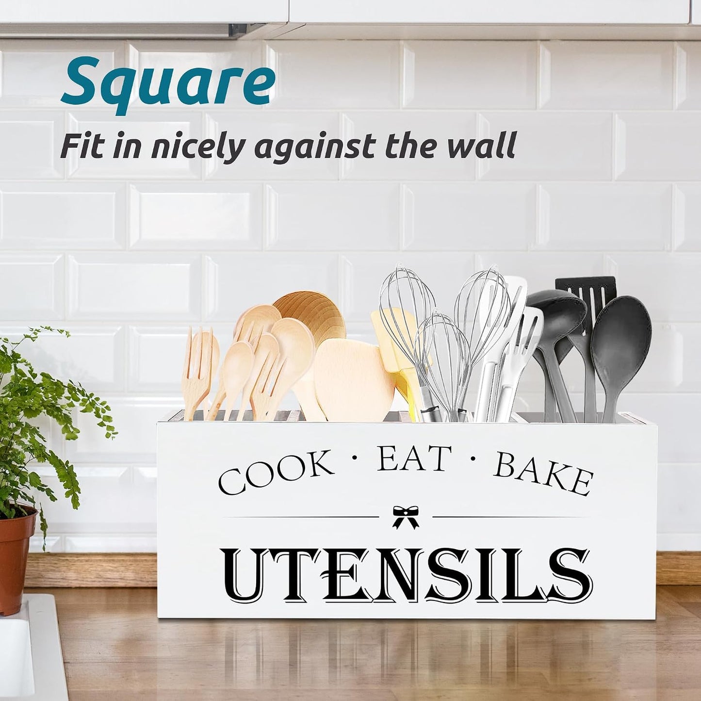 Extra Large Utensil Holder Countertop for Kitchen Counter,Acacia Wood | Hold 40 Utensils,4 Removable Divider,Rutic Silverware Organizer Caddy,Spacesaving,Farmhouse Cooking Crock for Spatula,Spoon