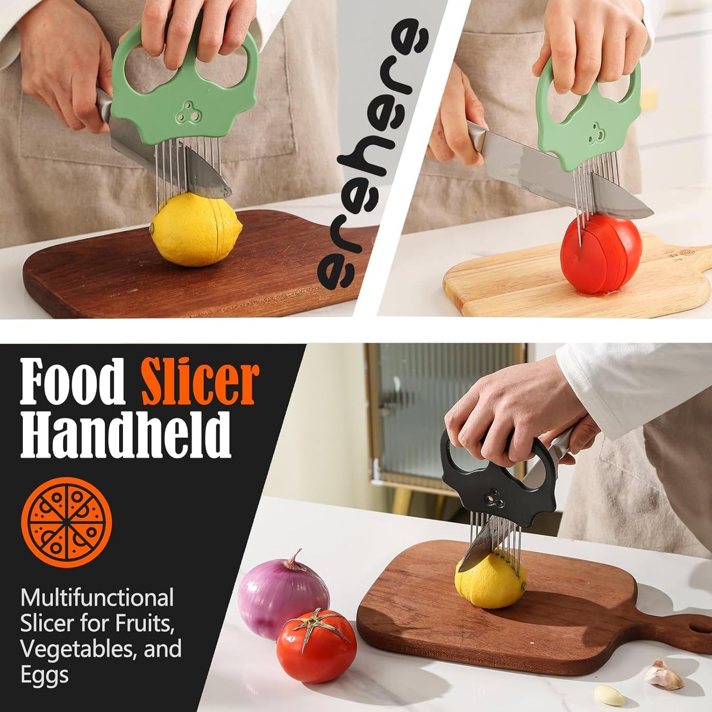 Stainless Steel Onion Cutter & Egg Slicer – Multi-Function Vegetable Cutter and Herb Stripper for Avocados, Tomatoes, and Potatoes (Green)