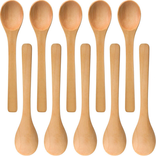 30 Pcs Small Wooden Spoons, 5.12'' L Mini Wood Spoons for Soup, Little Tiny Honey Teaspoons Bulk for Stirring Coffee Tea Jar Sugar Seasoning Oil Kitchen Supplies (Light Brown)