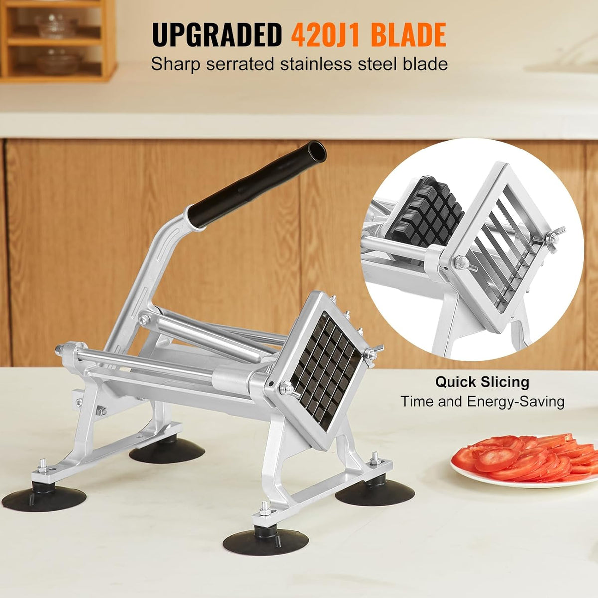 Commercial Vegetable Slicer, 1/4 and 1/2 inch Tomato Slicer, Stainless Steel and Aluminum Alloy Vegetable Cutter Slicer, Manual Tomato Slicer with Non-slip Feet, for Tomatoes, Onions, Potatoes