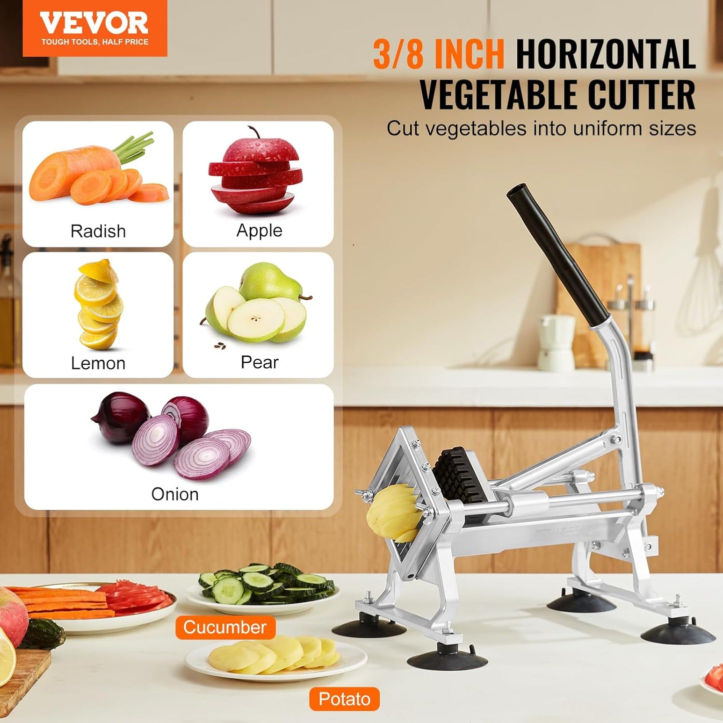 Commercial Vegetable Slicer, 1/4 and 1/2 inch Tomato Slicer, Stainless Steel and Aluminum Alloy Vegetable Cutter Slicer, Manual Tomato Slicer with Non-slip Feet, for Tomatoes, Onions, Potatoes