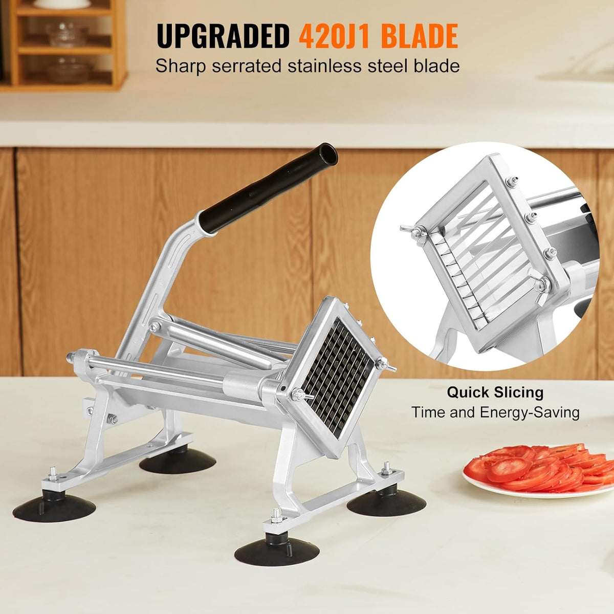 Commercial Vegetable Slicer, 1/4 and 1/2 inch Tomato Slicer, Stainless Steel and Aluminum Alloy Vegetable Cutter Slicer, Manual Tomato Slicer with Non-slip Feet, for Tomatoes, Onions, Potatoes