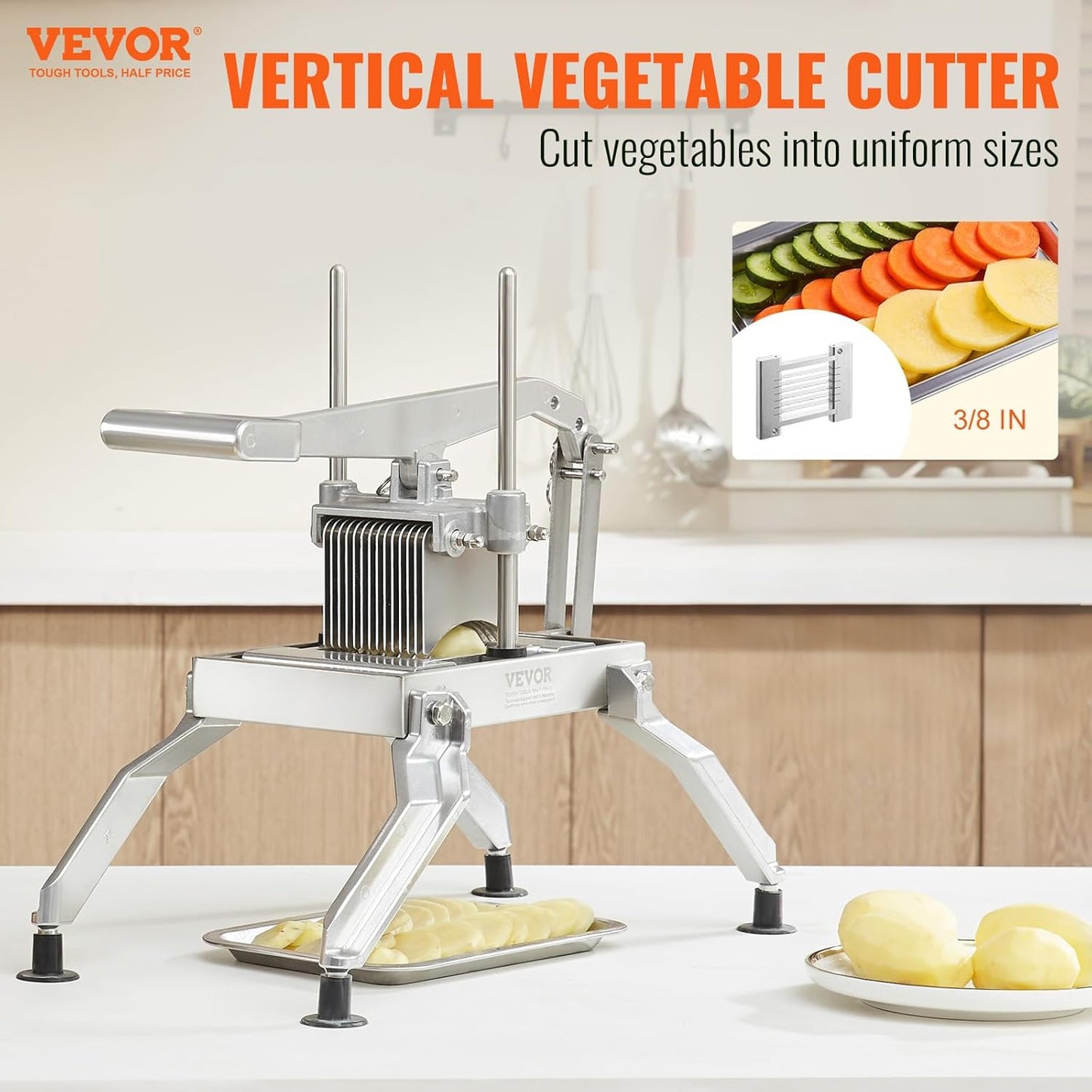 Commercial Vegetable Slicer, 1/4 and 1/2 inch Tomato Slicer, Stainless Steel and Aluminum Alloy Vegetable Cutter Slicer, Manual Tomato Slicer with Non-slip Feet, for Tomatoes, Onions, Potatoes