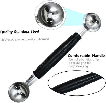 2 Pack Double Ended Headed Fruit Icecream Ball Spoon,Stainless Steel Melon Baller,Smooth Round Melon Balls Melon Scoop for Watermelon, Ice Cream, Fruits, Sorbet, Meatball