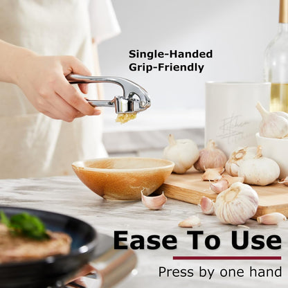 High Effective Garlic Press With Studs, Heavy Duty Garlic Mincer, Easy to Squeeze and Clean, Rust Proof, Ginger Crusher- Imperial Silver