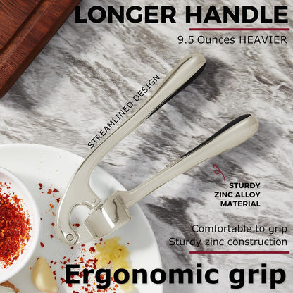 High Effective Garlic Press With Studs, Heavy Duty Garlic Mincer, Easy to Squeeze and Clean, Rust Proof, Ginger Crusher- Imperial Silver