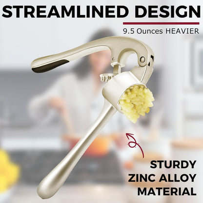 High Effective Garlic Press With Studs, Heavy Duty Garlic Mincer, Easy to Squeeze and Clean, Rust Proof, Ginger Crusher- Imperial Silver