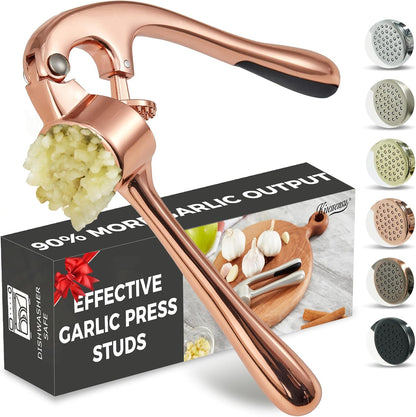 High Effective Garlic Press With Studs, Heavy Duty Garlic Mincer, Easy to Squeeze and Clean, Rust Proof, Ginger Crusher- Imperial Silver