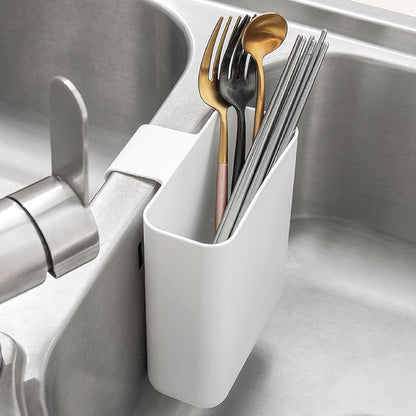 Drainer Drain Basket Utensil Holder and Hangable Sink Storage Container (White)