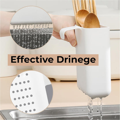 Drainer Drain Basket Utensil Holder and Hangable Sink Storage Container (White)