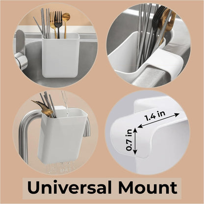 Drainer Drain Basket Utensil Holder and Hangable Sink Storage Container (White)
