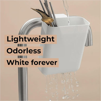 Drainer Drain Basket Utensil Holder and Hangable Sink Storage Container (White)