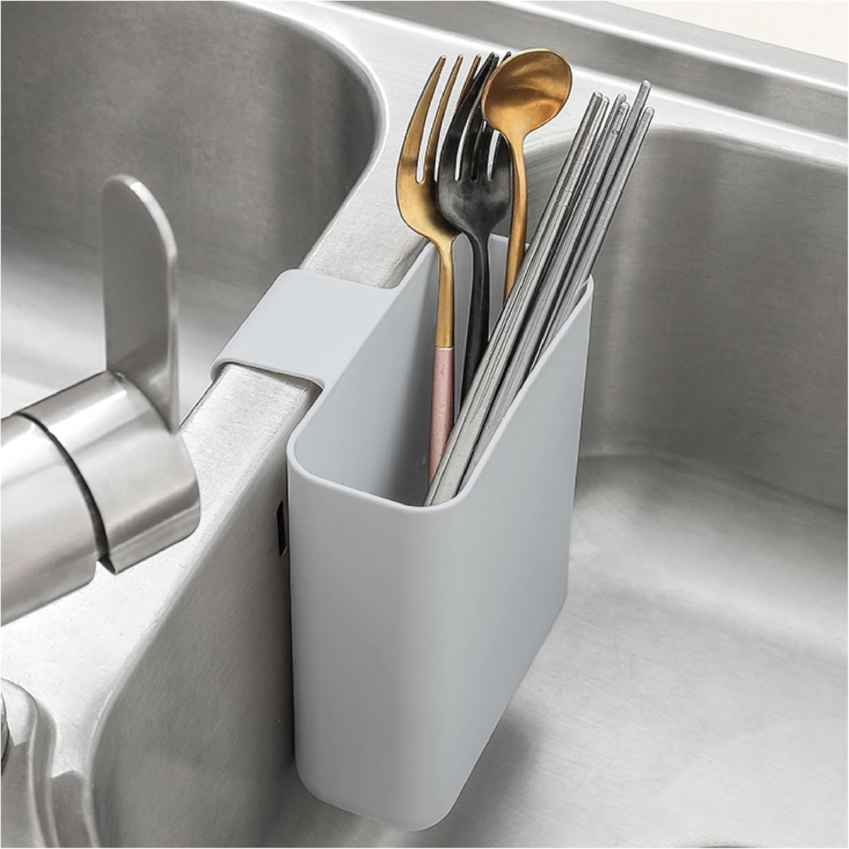 Drainer Drain Basket Utensil Holder and Hangable Sink Storage Container (White)