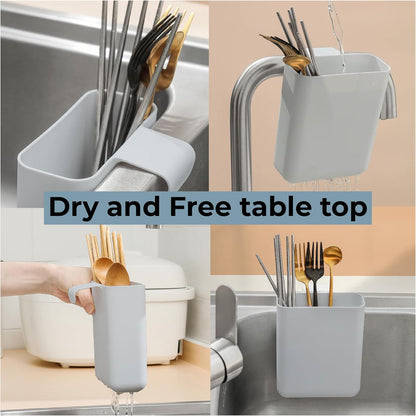 Drainer Drain Basket Utensil Holder and Hangable Sink Storage Container (White)