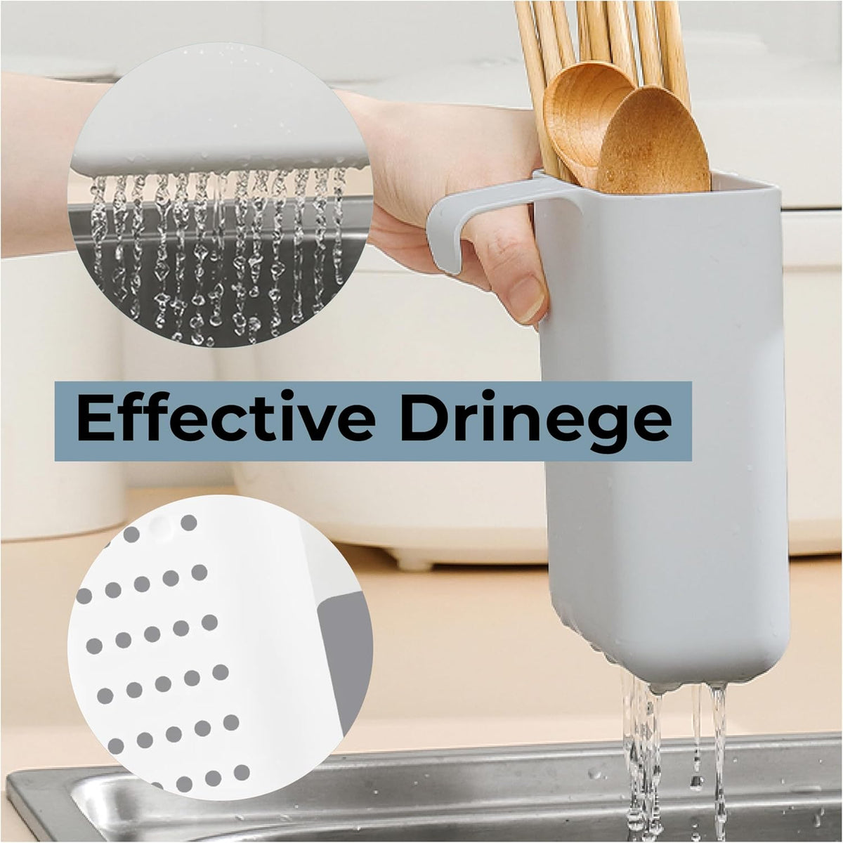 Drainer Drain Basket Utensil Holder and Hangable Sink Storage Container (White)
