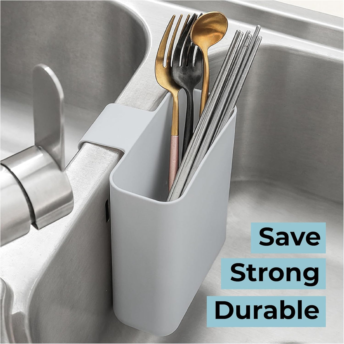 Drainer Drain Basket Utensil Holder and Hangable Sink Storage Container (White)