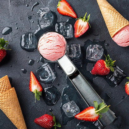 Premium Ice Cream Scoop, Stainless Steel Ice Scoop with Trigger & Ergonomic Handle - One-Push Release for Perfect Scooping, Dishwasher Safe for Ice Cream, Gelato, Sorbet, Cake Batter (1p-silver)