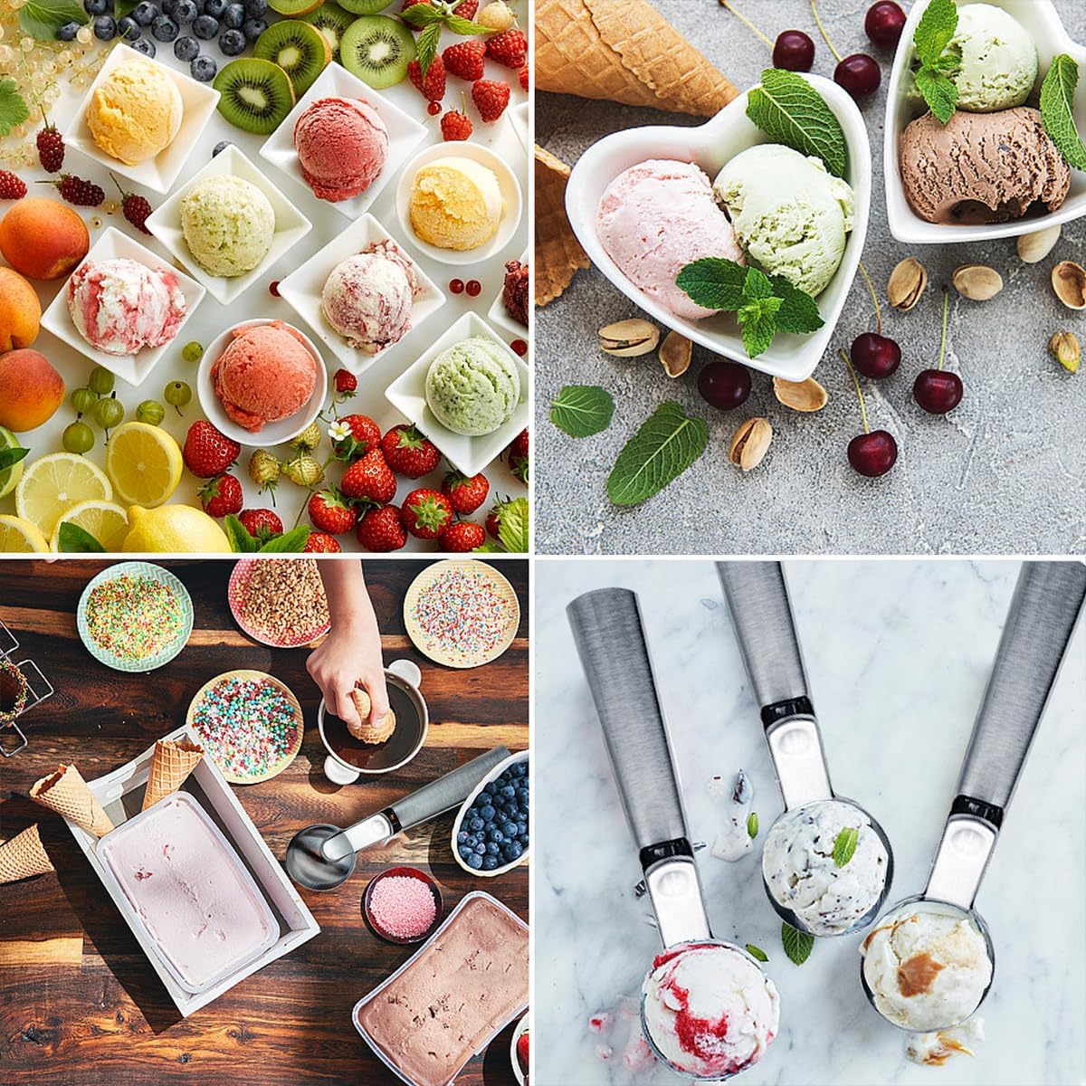 Premium Ice Cream Scoop, Stainless Steel Ice Scoop with Trigger & Ergonomic Handle - One-Push Release for Perfect Scooping, Dishwasher Safe for Ice Cream, Gelato, Sorbet, Cake Batter (1p-silver)