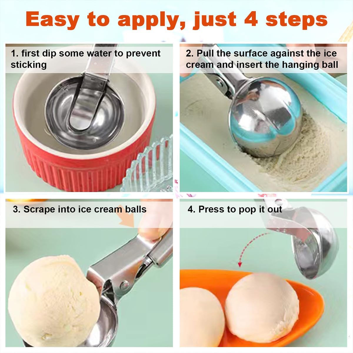 Premium Ice Cream Scoop, Stainless Steel Ice Scoop with Trigger & Ergonomic Handle - One-Push Release for Perfect Scooping, Dishwasher Safe for Ice Cream, Gelato, Sorbet, Cake Batter (1p-silver)
