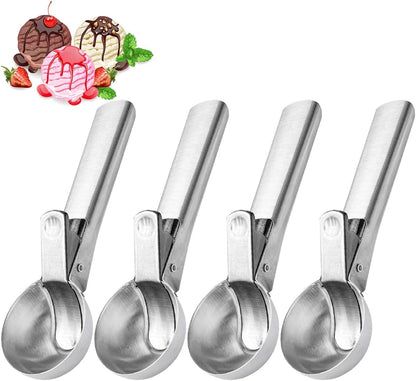 Premium Ice Cream Scoop, Stainless Steel Ice Scoop with Trigger & Ergonomic Handle - One-Push Release for Perfect Scooping, Dishwasher Safe for Ice Cream, Gelato, Sorbet, Cake Batter (1p-silver)