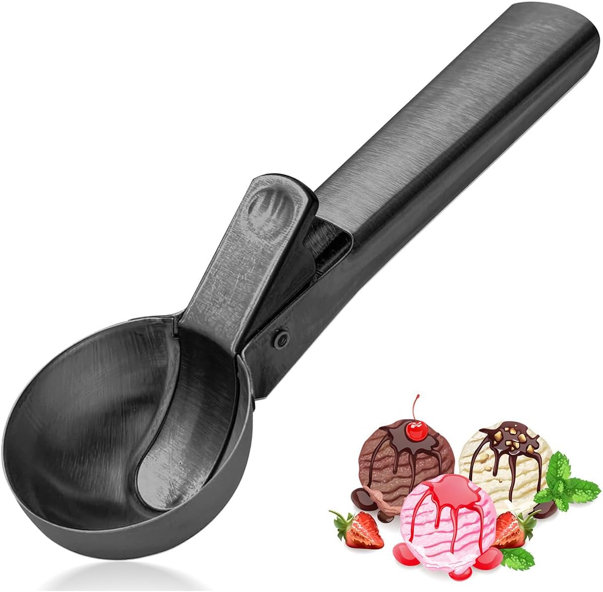 Premium Ice Cream Scoop, Stainless Steel Ice Scoop with Trigger & Ergonomic Handle - One-Push Release for Perfect Scooping, Dishwasher Safe for Ice Cream, Gelato, Sorbet, Cake Batter (1p-silver)