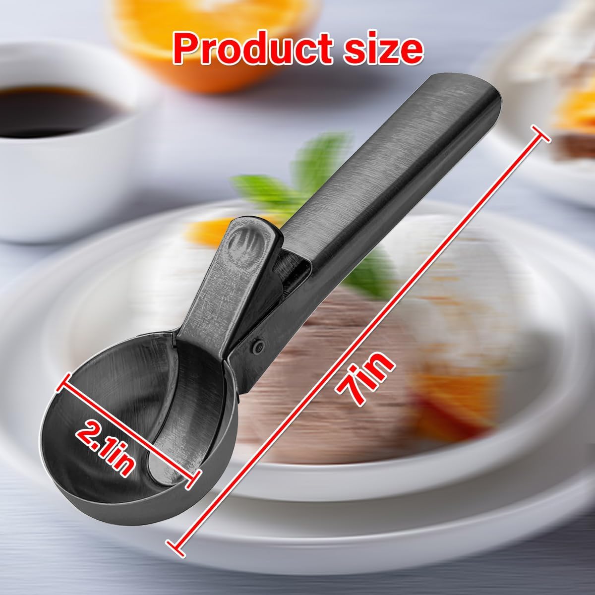 Premium Ice Cream Scoop, Stainless Steel Ice Scoop with Trigger & Ergonomic Handle - One-Push Release for Perfect Scooping, Dishwasher Safe for Ice Cream, Gelato, Sorbet, Cake Batter (1p-silver)