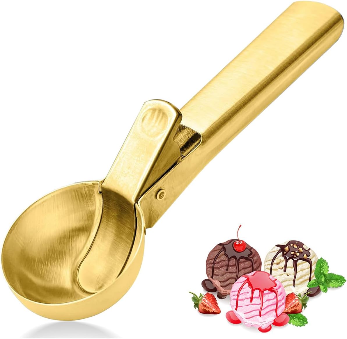 Premium Ice Cream Scoop, Stainless Steel Ice Scoop with Trigger & Ergonomic Handle - One-Push Release for Perfect Scooping, Dishwasher Safe for Ice Cream, Gelato, Sorbet, Cake Batter (1p-silver)