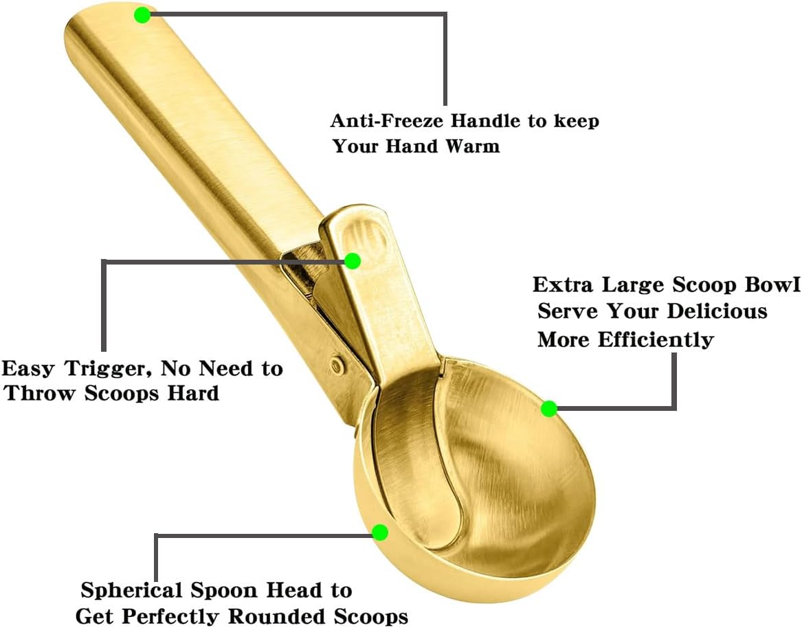 Premium Ice Cream Scoop, Stainless Steel Ice Scoop with Trigger & Ergonomic Handle - One-Push Release for Perfect Scooping, Dishwasher Safe for Ice Cream, Gelato, Sorbet, Cake Batter (1p-silver)